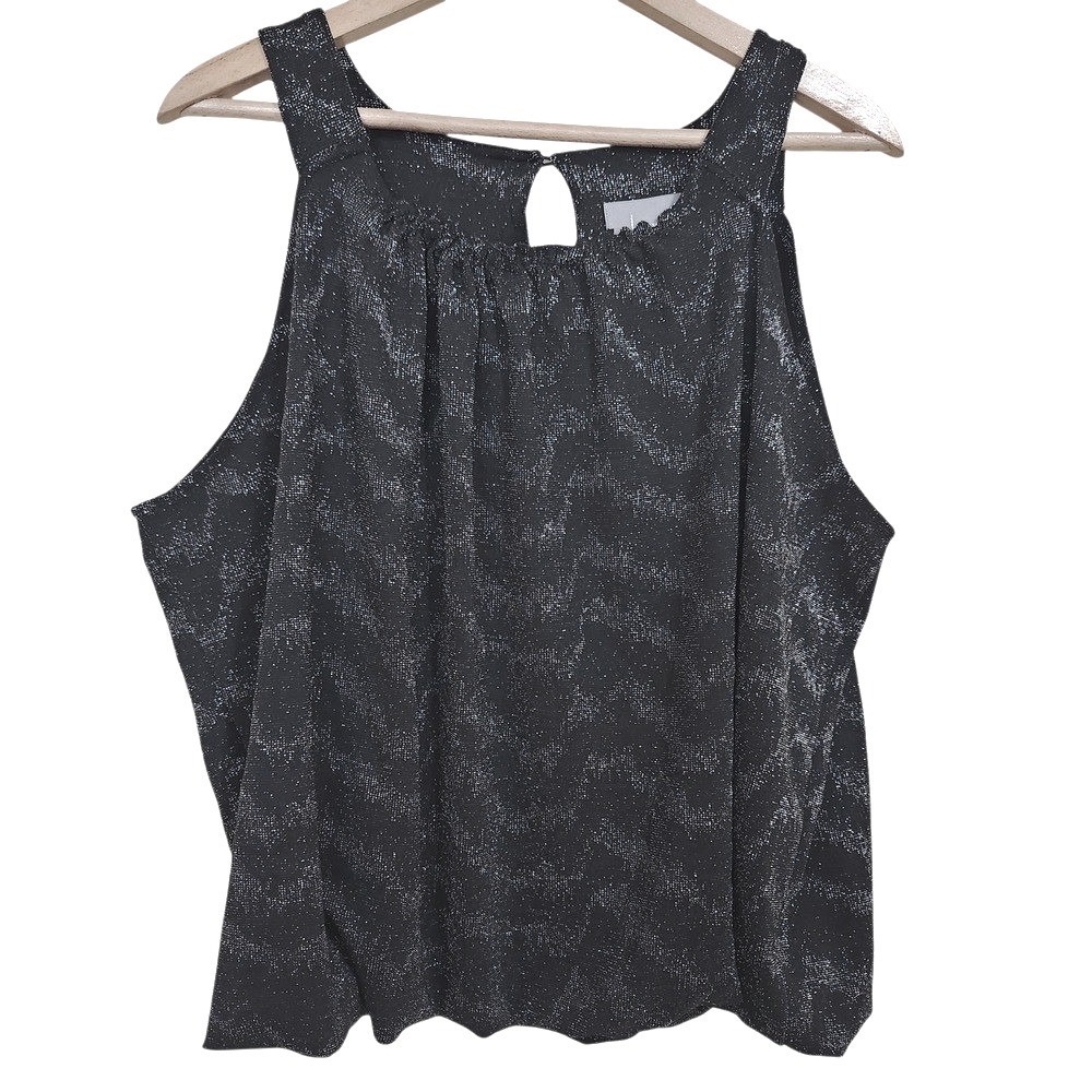 Anthropologie Carly Tank Top Sz Medium Black Silver Metallic Shimmer Sleeveless